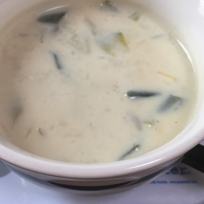 葉玉ねぎと豆乳のスープ